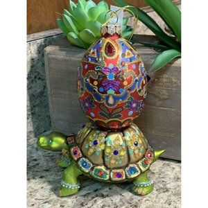 Robert Stanley Glitter Turtle and Egg Blown Glass Christmas Ornament